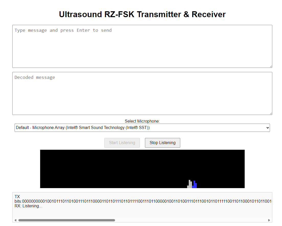 Screenshot of the linked website, with textboxes for sending data and receiving data.
